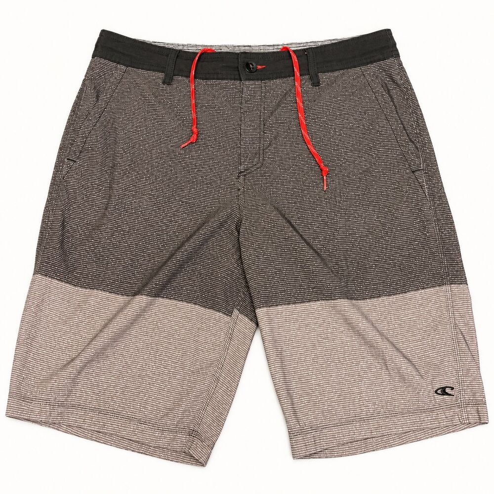 O'Neill Shorts Size 34 Gray Stripe Colorblock Stretch Drawstring Pockets